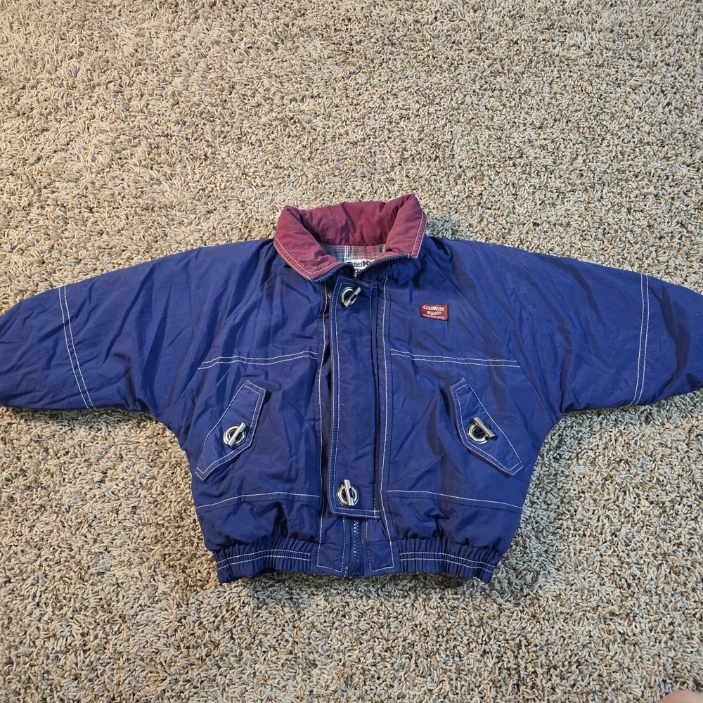Vintage Oshkosh Bgosh puffer plaid lined hooded kids‎ boy sz 4 blue jacket coat